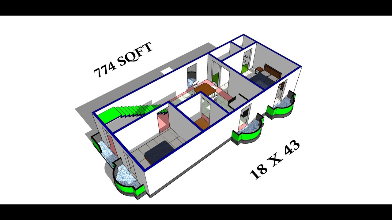 18 X 43 SQFT HOUSE PLAN DESIGN II 18 X 43 GHAR KA NAKSHA II 774 SQFT FLOOR PLAN