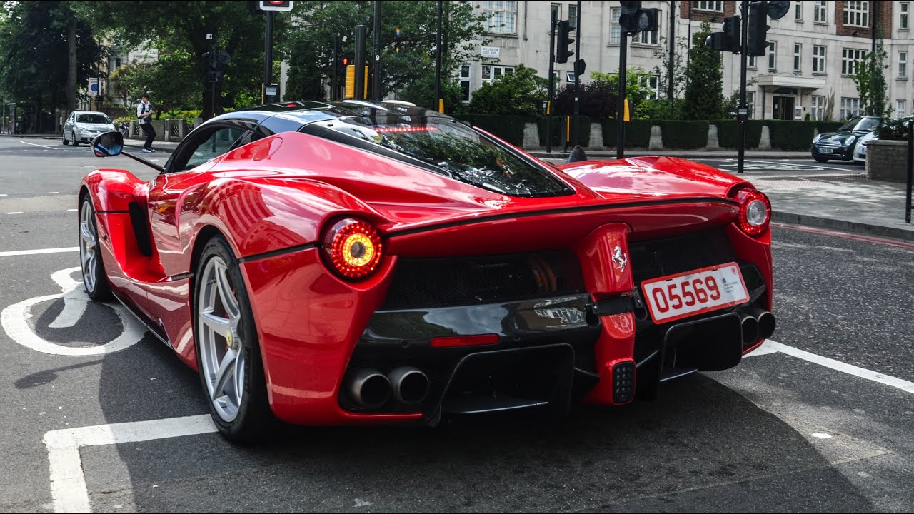 EPIC London Supercars: LaFerrari revs, 250 Cali, F40, black 288 GTO, Miura