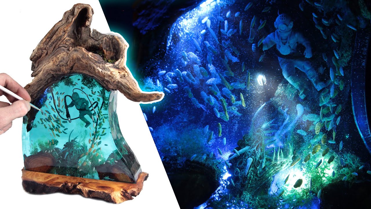 How To Make - Deep Sea - Epoxy Resin & Wood Night Lamp  🐉🌊 Resin Art! DIY.