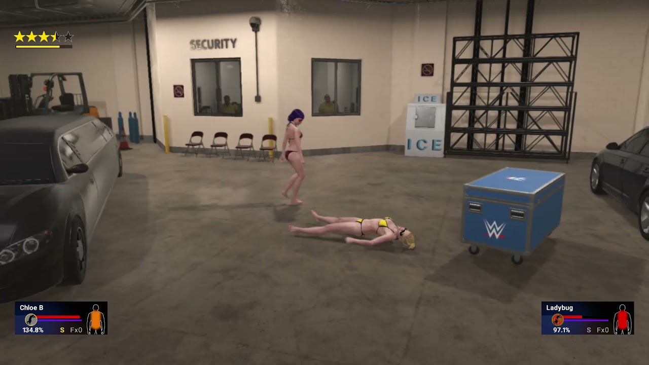WWE 2K19 Chloe B (Queen Bee) VS Ladybug Bikini Barefoot Backstage Brawl