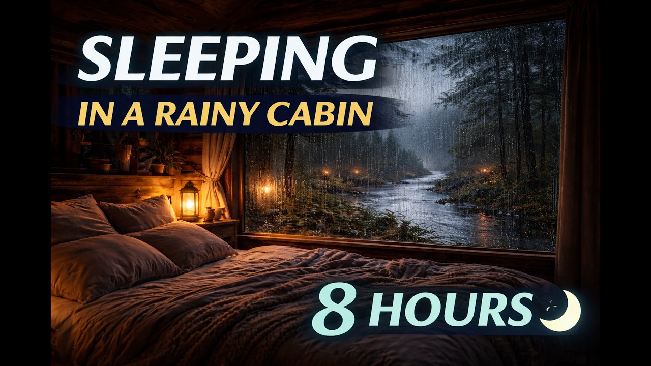 Rainy Cabin Night 🌧️ 8 Hours Deep Sleep Music | Relaxing Ambient for Sleeping