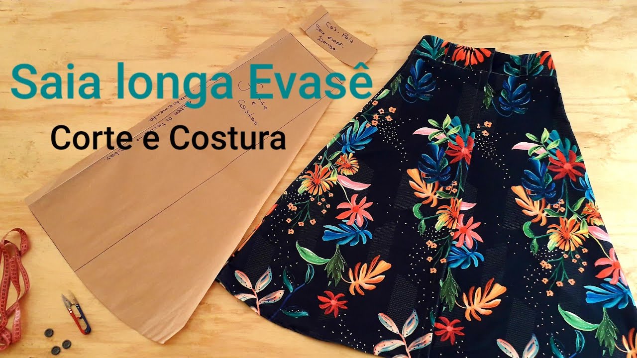 Como fazer saia longa evasê com botões na frente. CORTE E COSTURA FÁCIL