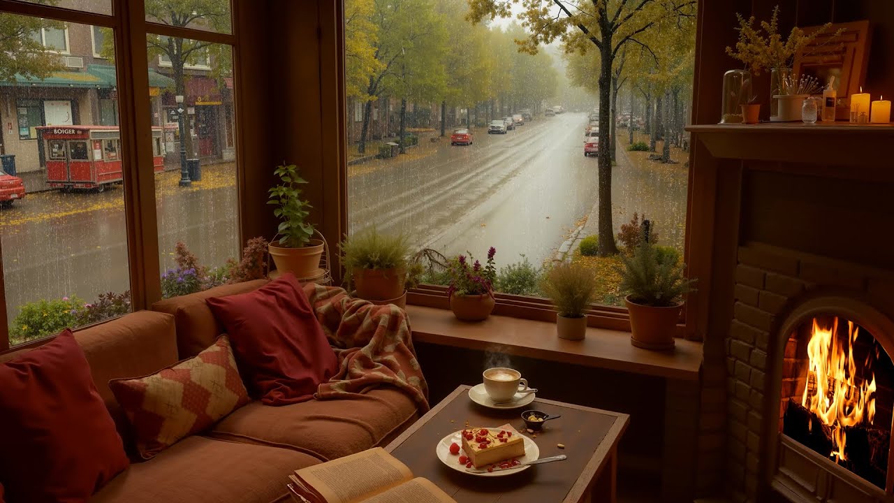 Smooth Jazz Instrumental Music & Rain Sounds | Warm Jazz Music at Coffee Shop Ambience for Study