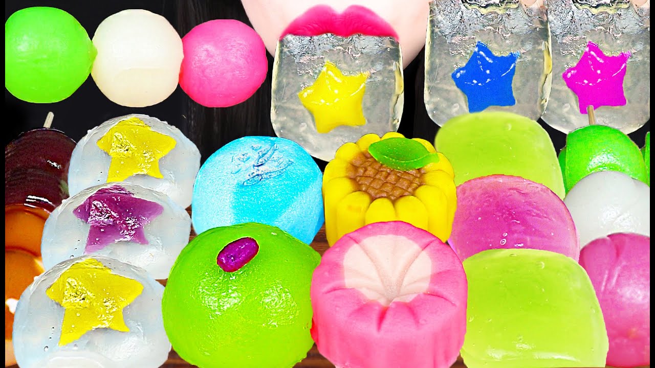 ASMR RAINDROP MOCHI, SWEET BEAN CAKE, DANGO 물방울 떡 모찌 MUKBANG 먹방