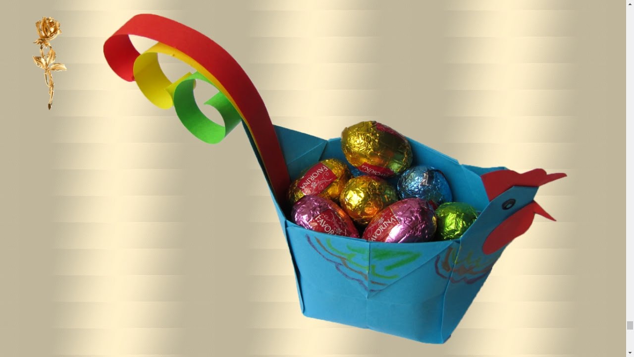 Origami : Panier de ⛪ Pâques en forme de 🐔 coq 🐓