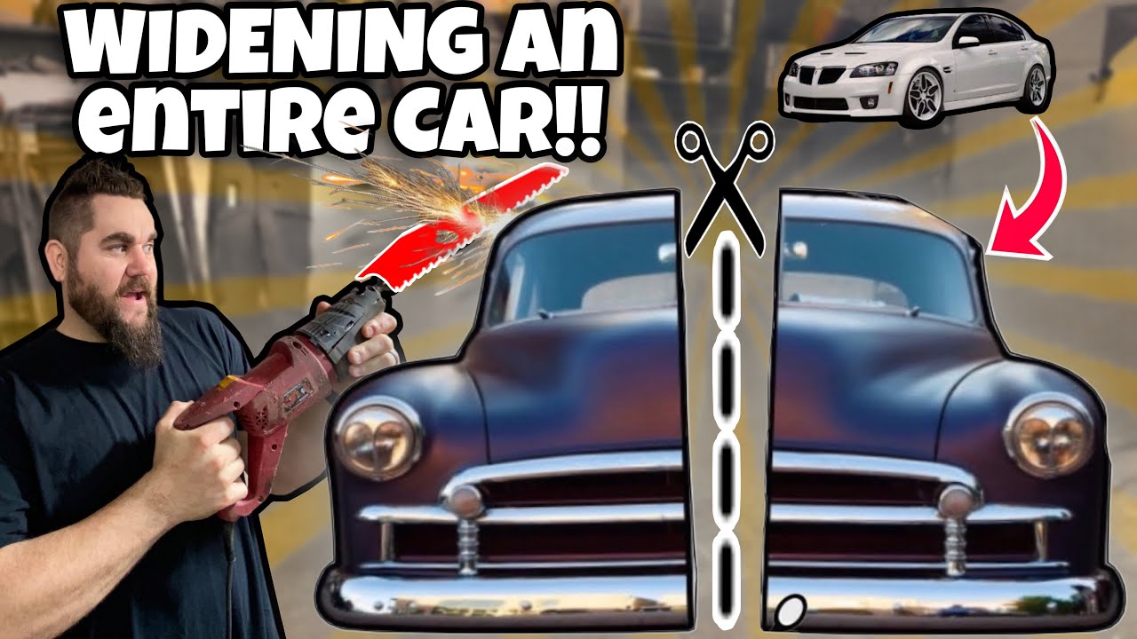 CUTTING MY CAR IN HALF! WIDENING FOR A BUDGET CHASSIS SWAP! MODERN FRAME UNDER 1950 CHEVY FOR CHEAP
