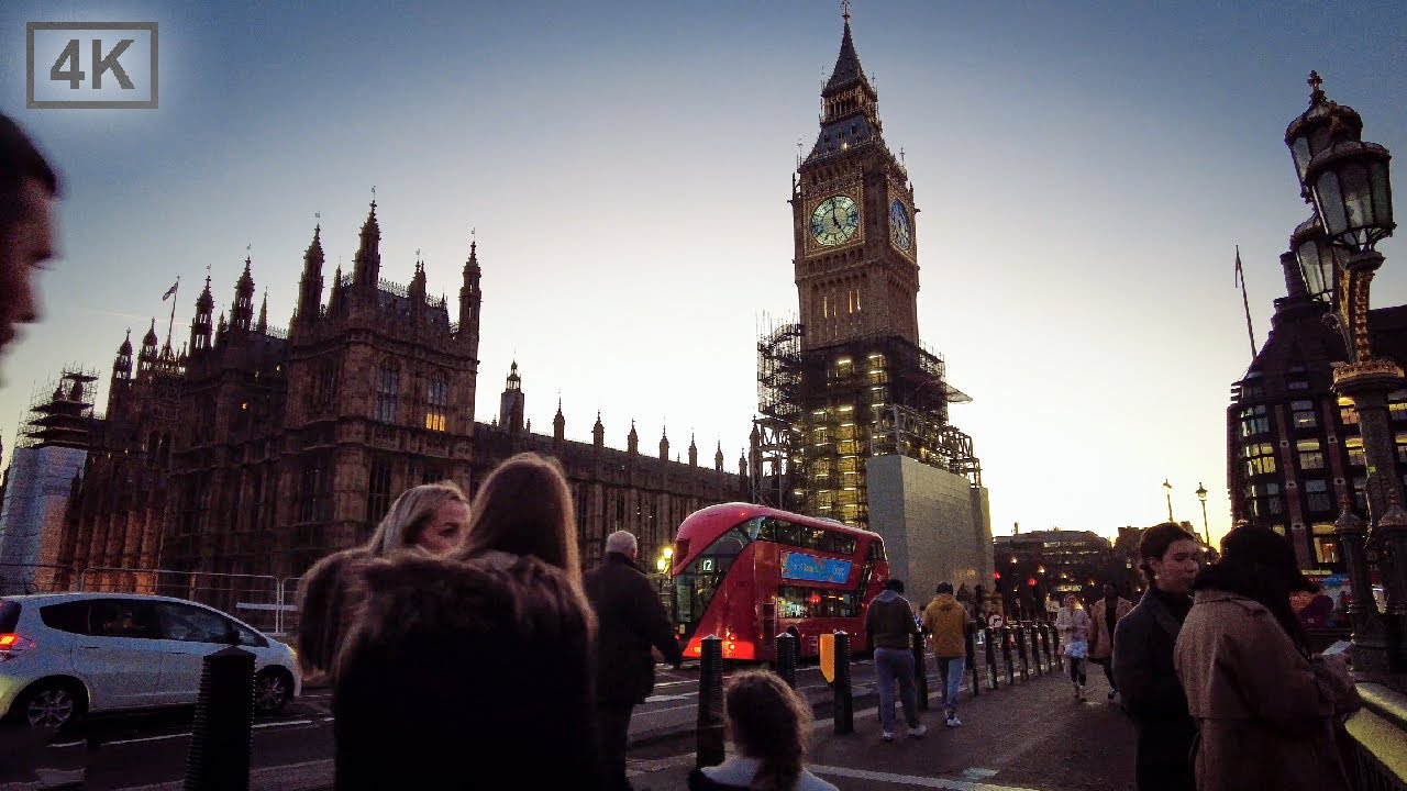 London Walk Big Ben's New Clock Face, South Bank at Sunset 2022 [4K, 3D Audio]