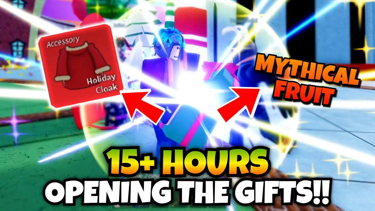 Spending 15+ Hours Opening The Gifts And I Got MYTHICALS!! [Blox Fruits]
