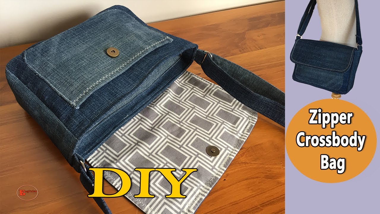 ZIPPER CROSSBODY BAG TUTORIAL | JEANS CROSSBODY BAG | DIY BAGS SEWING | JEANS BAG DIY