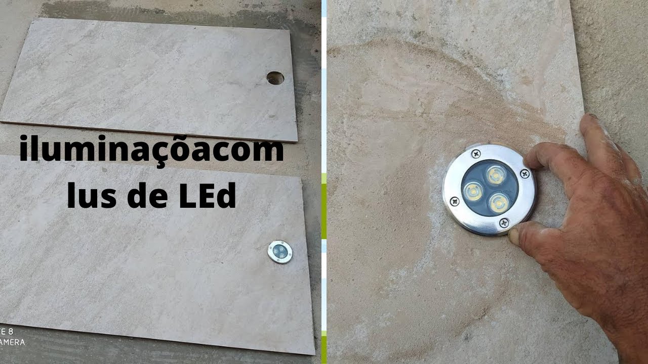pontos de iluminação no piso de entrada  com lus de led