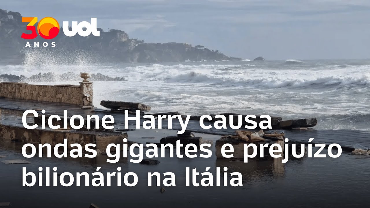 Ciclone Harry causa ondas gigantes e prejuízo bilionário na Itália; vídeos mostram o caos na Sicília