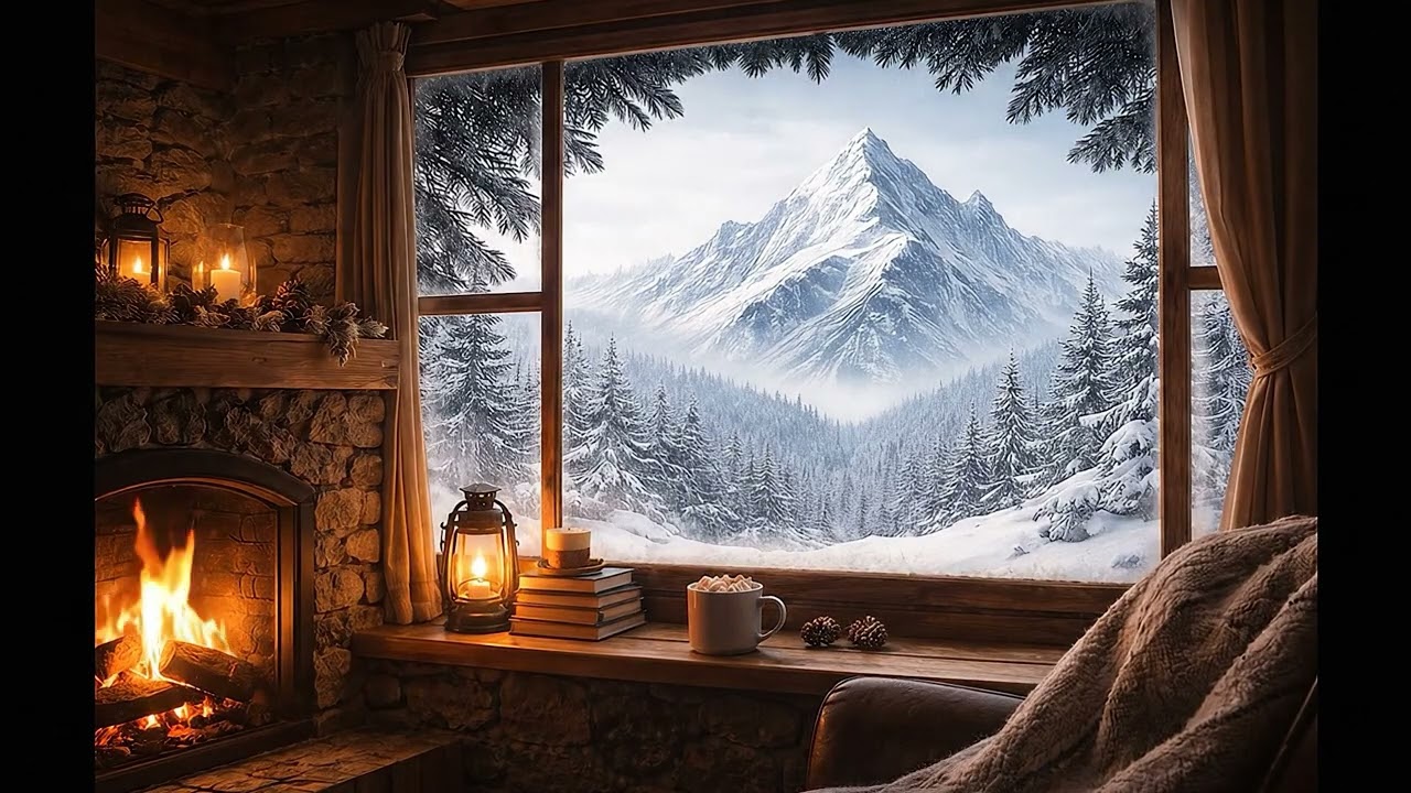 Warm Fireplace Ambience 2026 |  Night with  Cozy Cabin Vibes