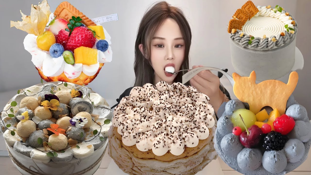 Asmr🍰Eating Black Sesame Cake🍰 (Soft And Waxy Sound) 크림丨먹방丨Mukbang丨Satisfying丨Eatings