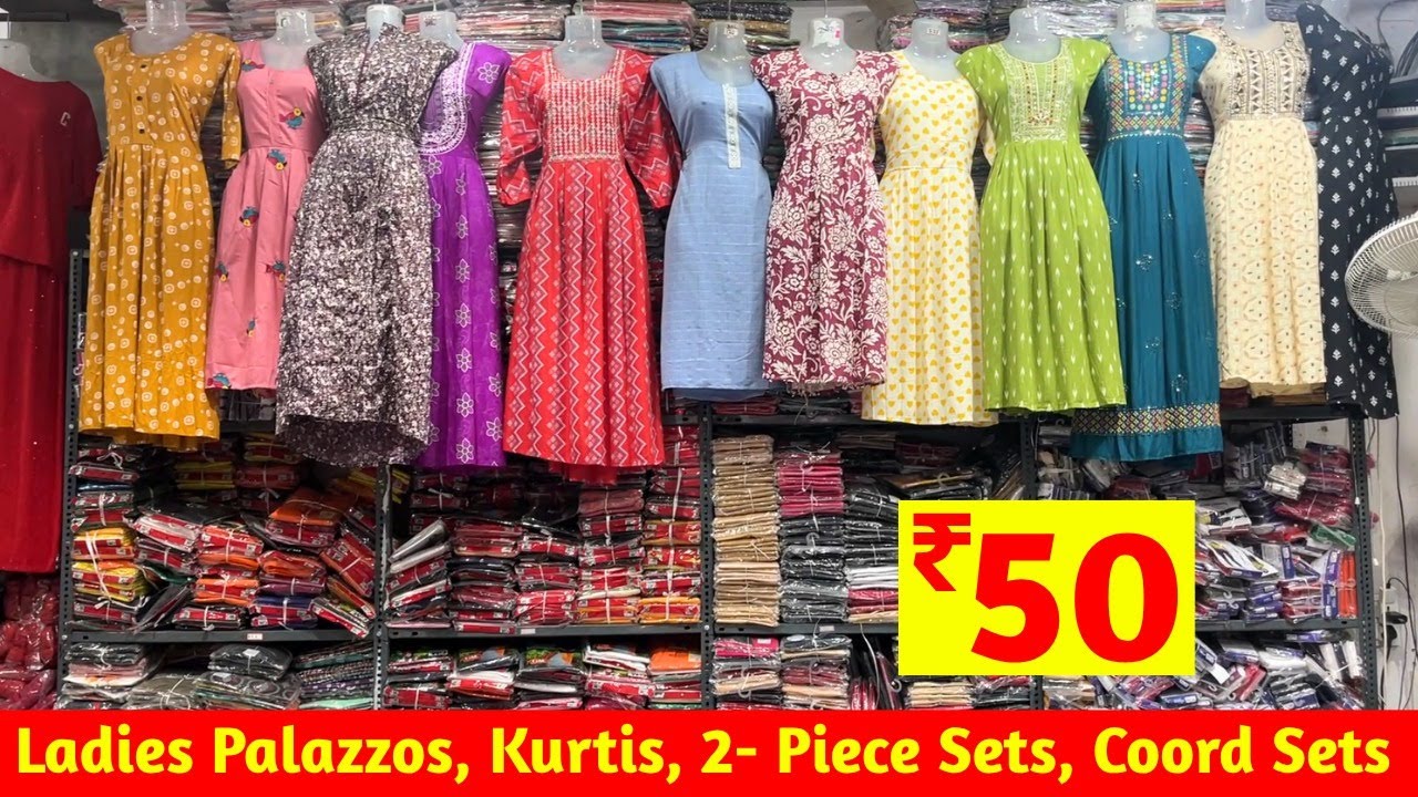 Hyderabad Wholesale Market ₹ 50 Palazzo Cord Sets Jeggings Scarfs Tops Kurtis 3- Piece Sets Dupattas