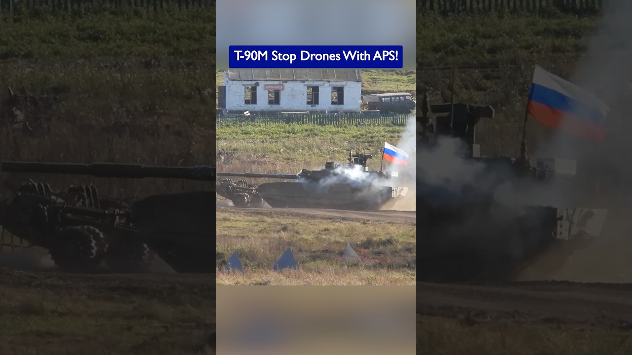Russian T-90M With Arena APS Intercepts Attack Drones