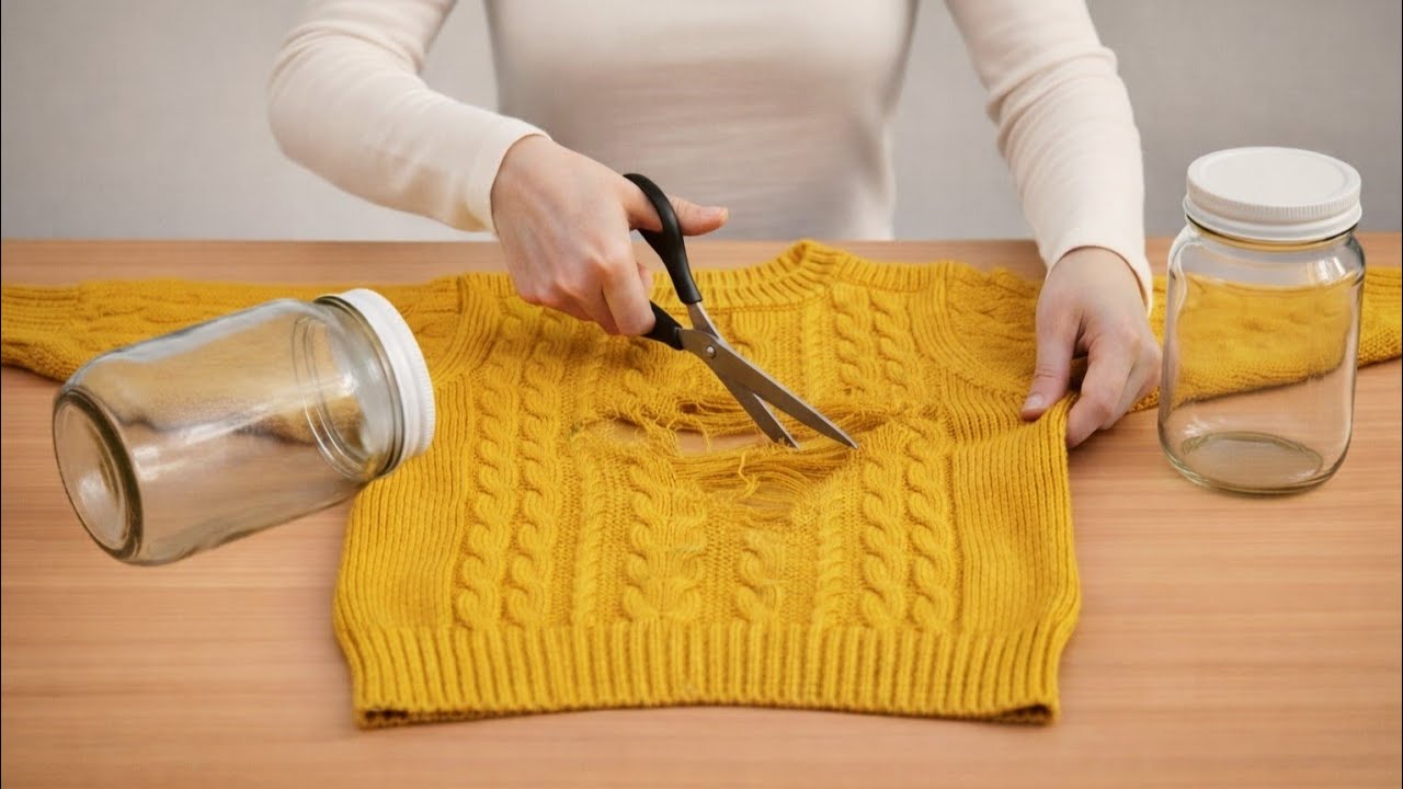 Amazing Upcycle! Old Sweater + Glass Jar ♻️ Look What I Made 🥰 Fun DIY