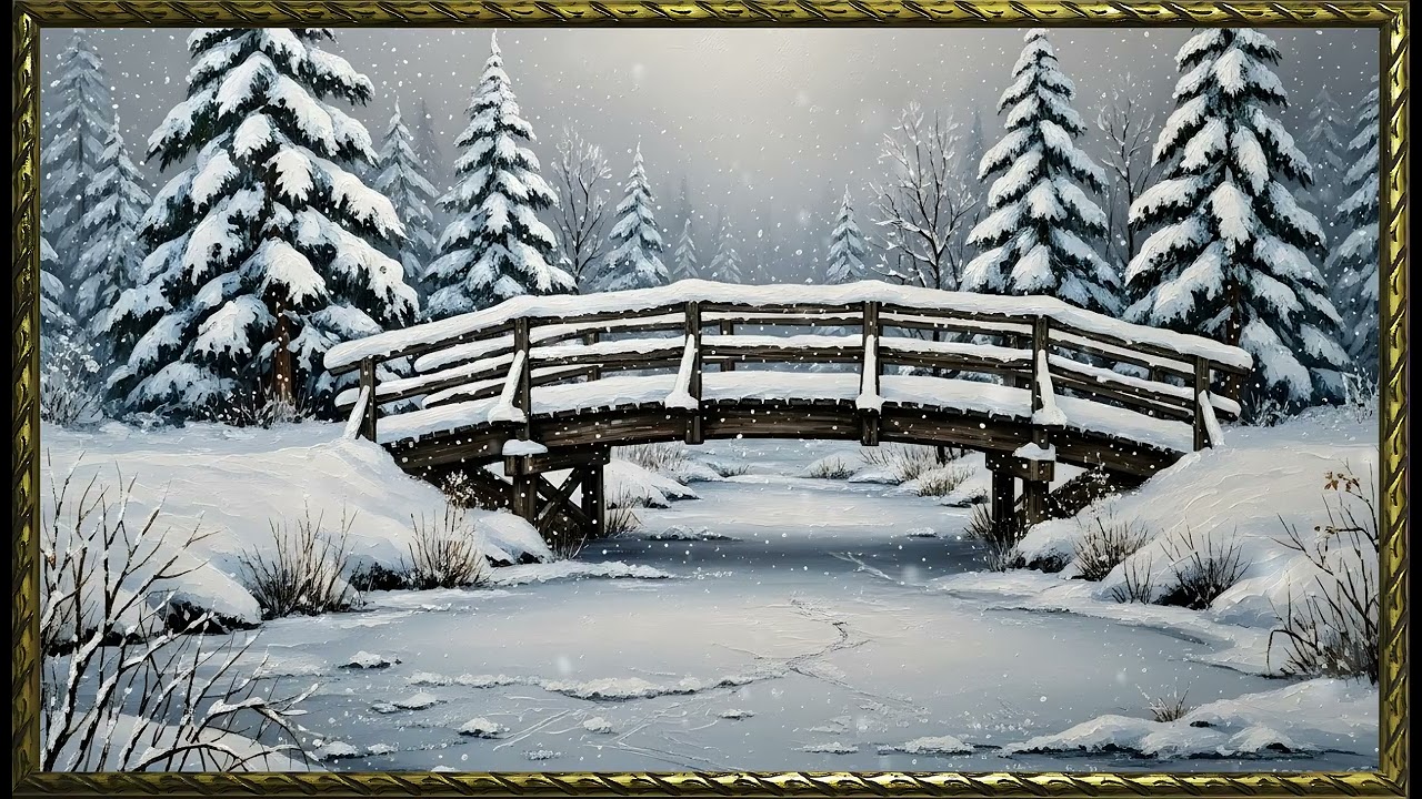 | Gold Frame TV Art | Art Screensaver for TV | Wall ArtCalm Winter Field Wrapped in Soft Haze