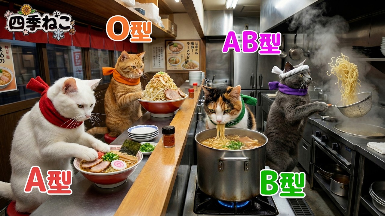 【血液型あるある】 AI猫のラーメンの食べ方🐱🍜【四季ねこ】