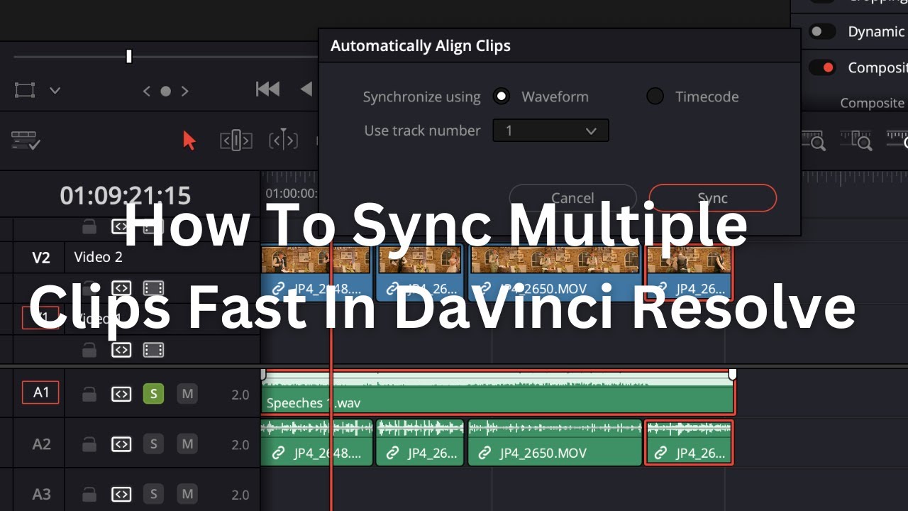 Как быстро синхронизировать несколько клипов в DaVinci Resolve