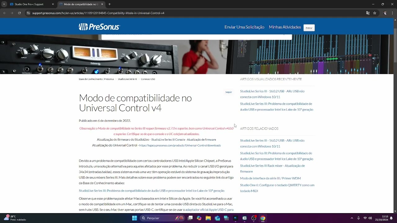 Presonus Studiolive NÃO FUNCIONA com WINDONS via USB, como RESOLVER!!