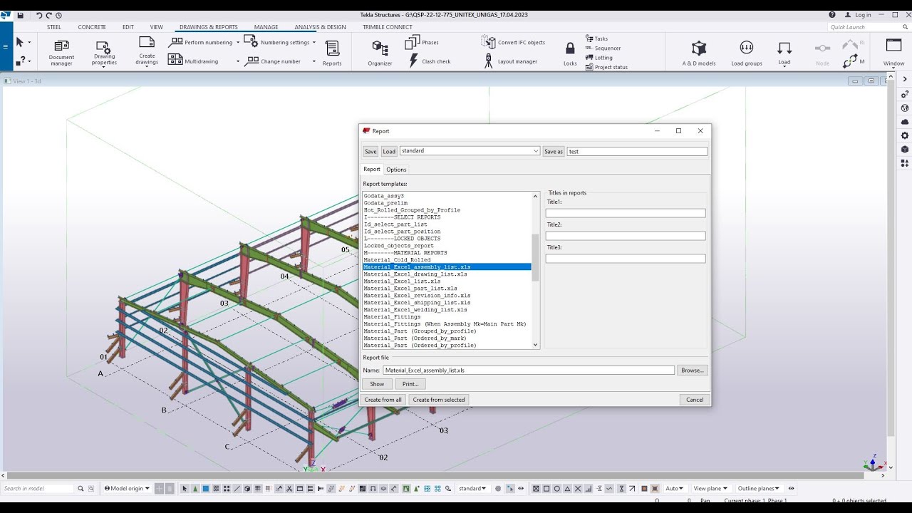 Create Assembly list any Model in Tekla Structure