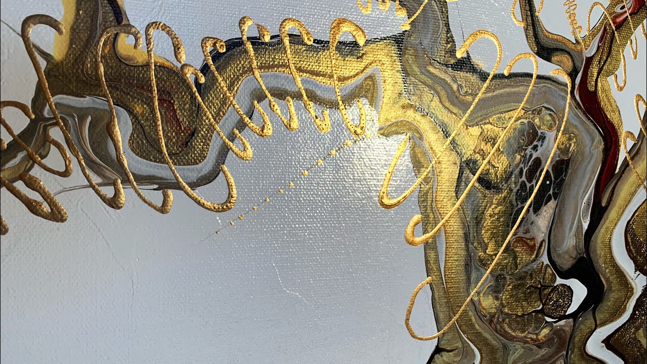 Ancient Tree Part II ~ Embellishment w/ Gold Leaf | Gold Shimmer Acrylics | Fluid Pour Painting