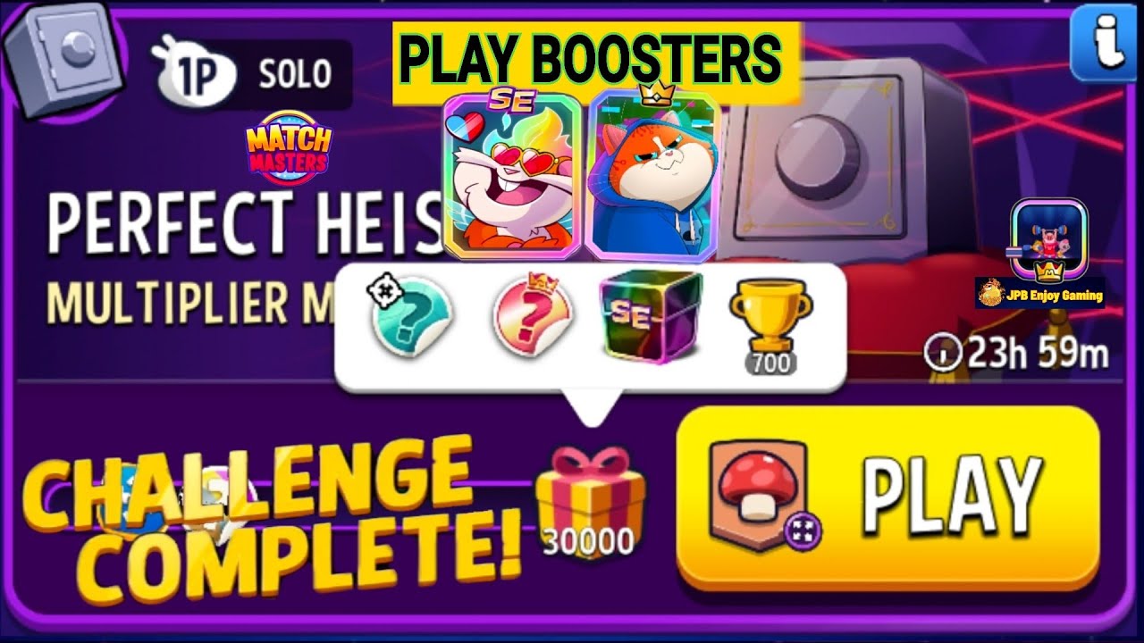 Multiplier Mushrooms+Super Sized Solo Challenge Perfect Heist/ 30000 Score/ Play 2 Boosters