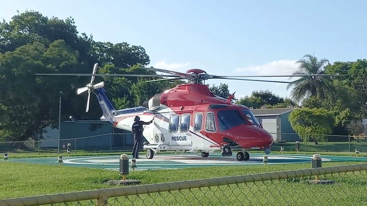 Rescue 500 Leonardo AW139 VH-ESZ start up and take off from Beaudesert Hospital