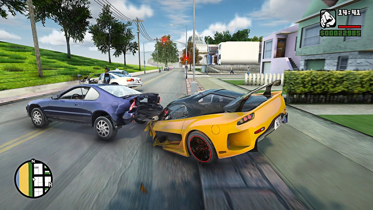 GTA SA Realistic Vehicle Deformation - Crash Testing Real Car Mods Ep.10