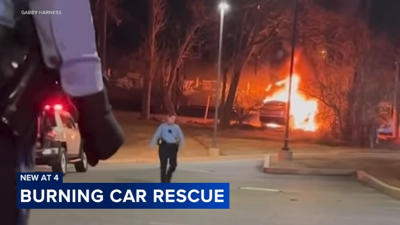 Officer saves man from burning car after crash with train in Ridley Twp.