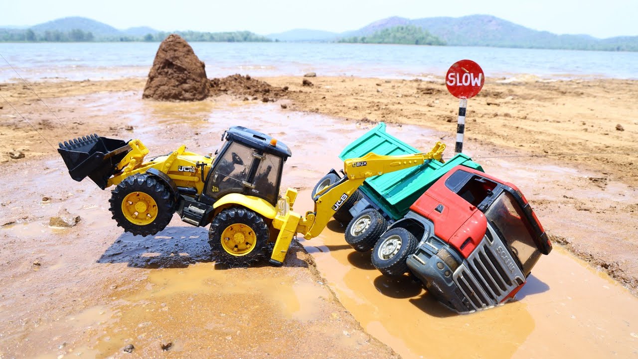 JCB 3DX Fully Loading Sand Tata Tipper | Dump Truck Accident pulling Out JCB 5CX ? Tractor | CS Toy