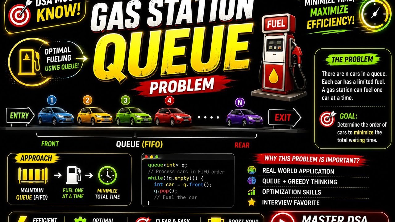 Gas Station problem queue LC | A Very Interesting  challenging problem 💯🔥