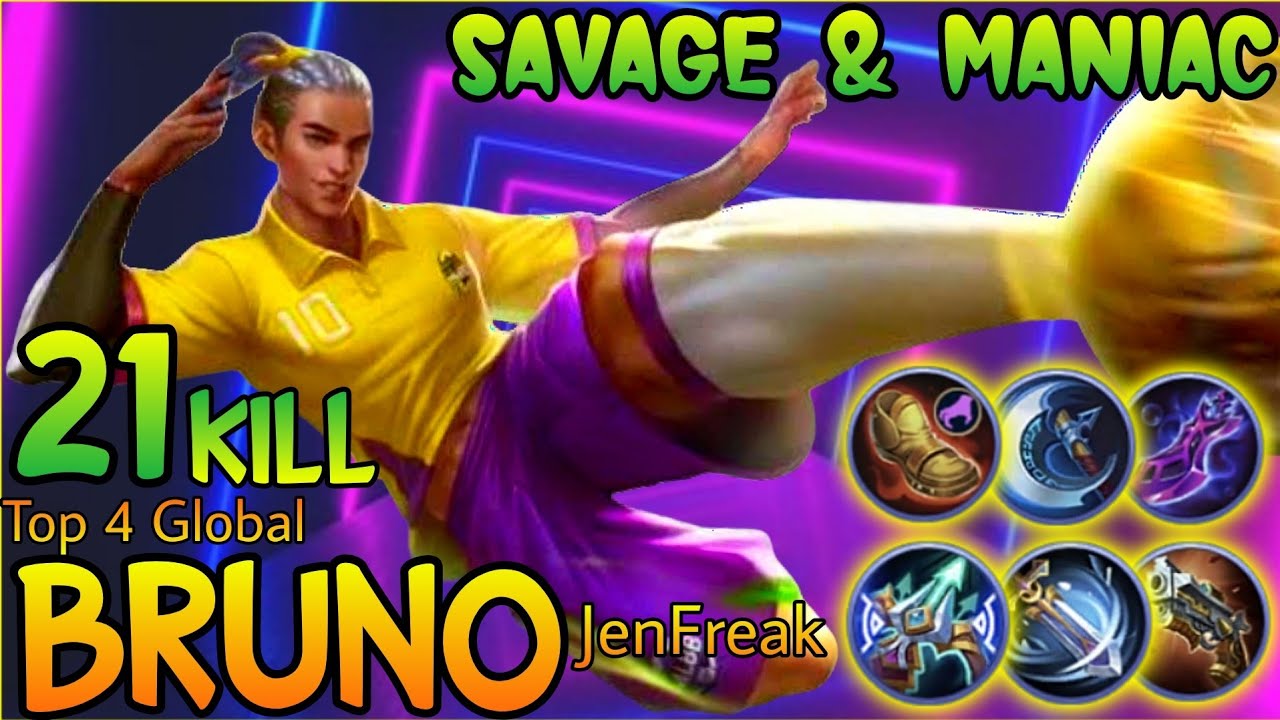 21 KILL Ending SAVAGE 🔥 Best Build Bruno 2022 | Top 4 Global Bruno Gameplay By JenFreak | Bruno mlbb