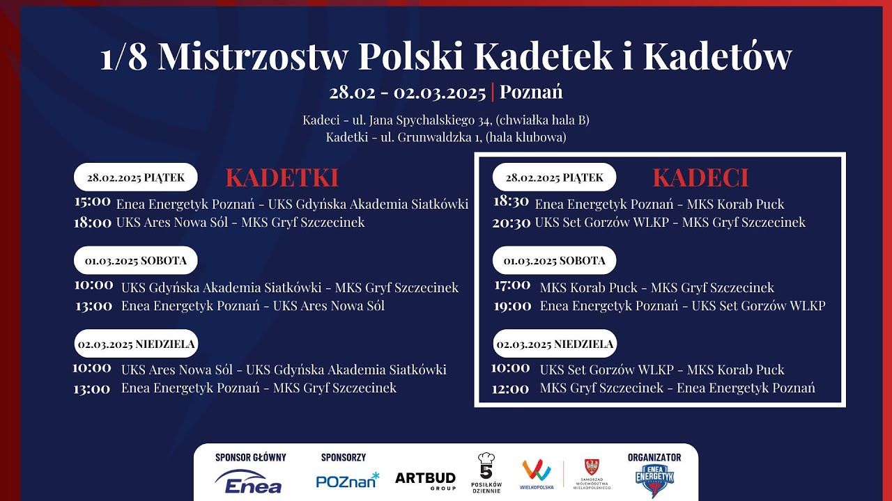 🏐 1/8 Mistrzostw Polski Kadetów - sobota