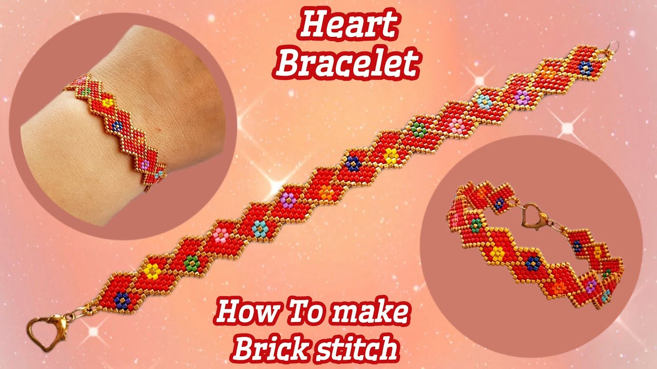Heart bracelet/Valentine's Day jewelry/Beautiful beaded bracelet/How to make brick stitch bracelet