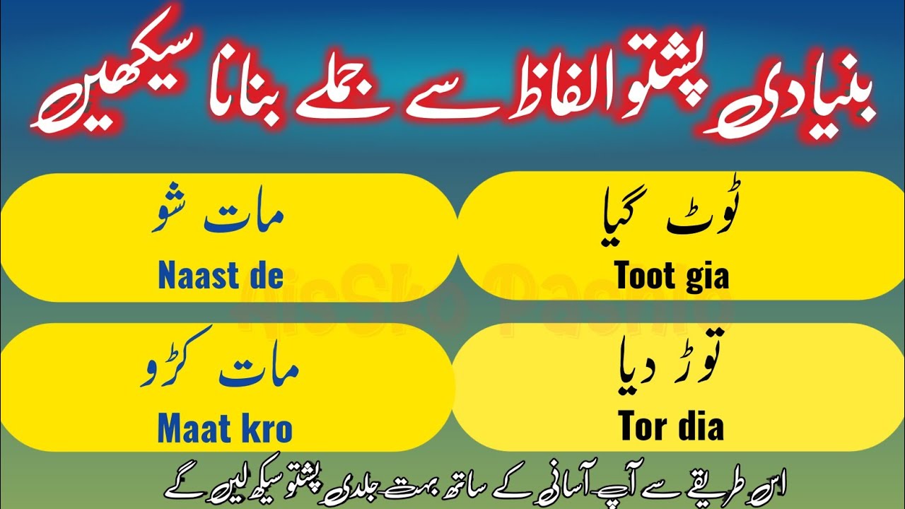 Learn to make sentences from Pashto words | Pashto Urdu Lesson For Beginners | Aissko Pushto