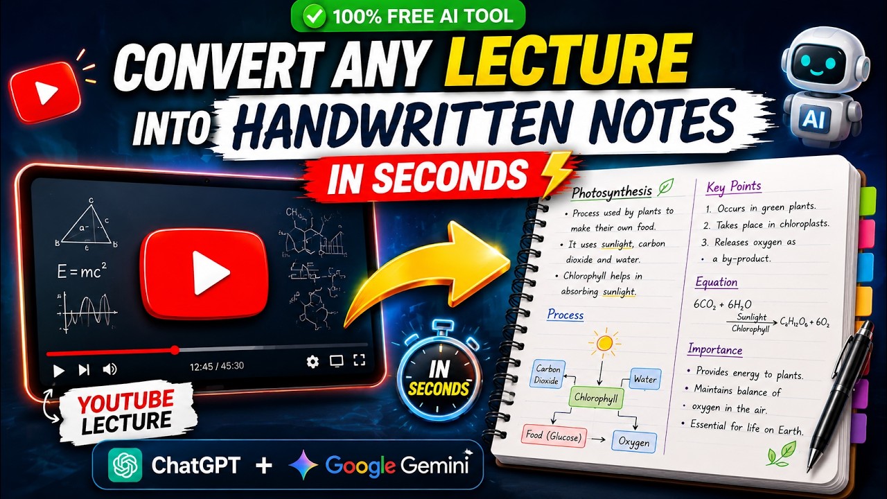 Turn Any YouTube Lecture Into Handwritten Notes in 30 Seconds! (FREE AI Tool)