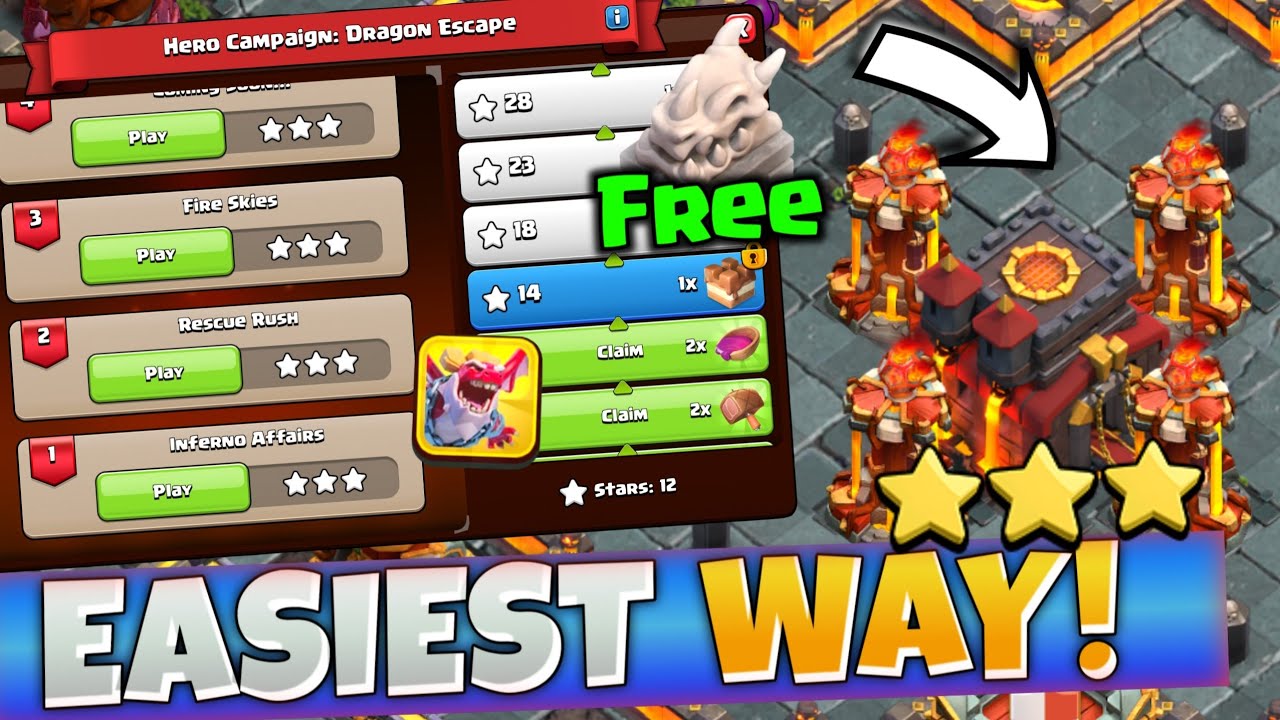 HOW TO COMPLETE DRAGON ESCAPE CHALLENGE 1-4 IN CLASH OF CLANS | 3 STAR BASE EASILY! 