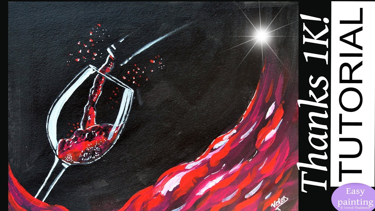How to paint GLASS of RED WINE with a BOTTLE. 1K Painting Tutorial Step by Step