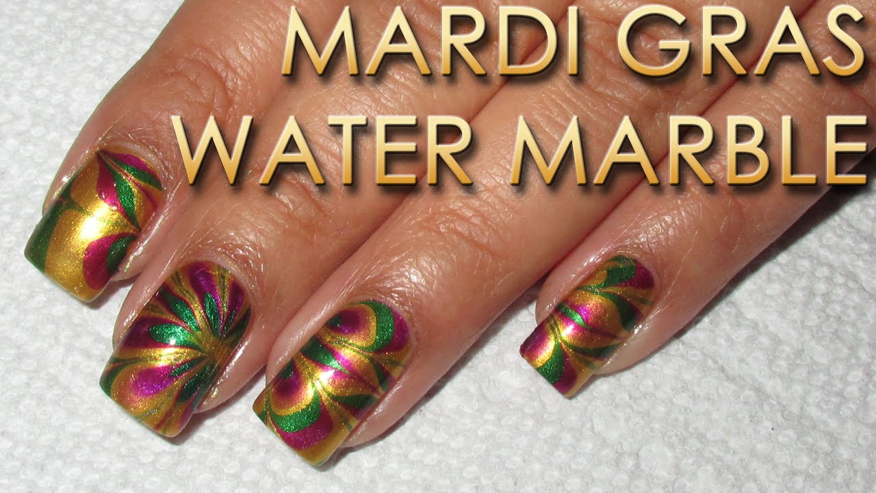 Mardi Gras Water Marble | DIY Nail Art Tutorial