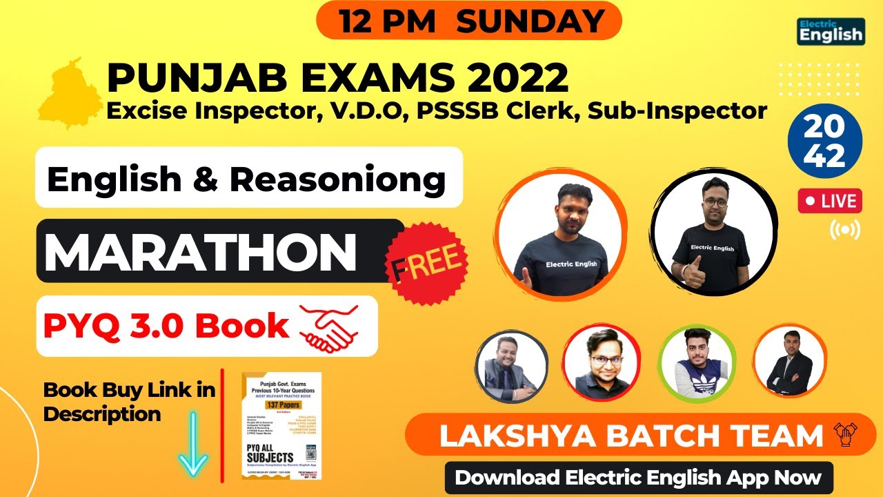 Sunday PYQ Marathon || English & Reasoning For PSSSB Excise Inspector, VDO | Punjab Govt Exams 2022