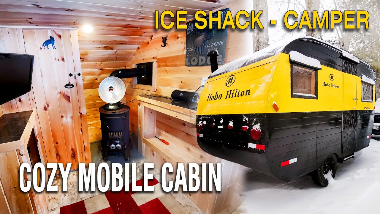 FULL TOUR! Custom travel trailer build - Pine Interior, Wood Stove, Ice fishing holes