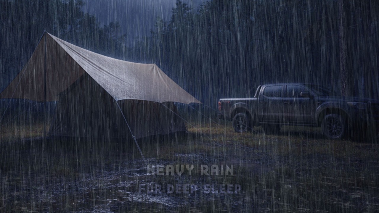 Instant Deep Sleep 😴🌧️⚡ | Cozy Forest Tent in Heavy Rain with Double Cabin Under Stormy Sky