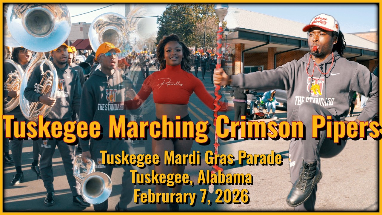 Tuskegee Marching Crimson Pipers at Tuskegee Mardi Gras Parade 2026