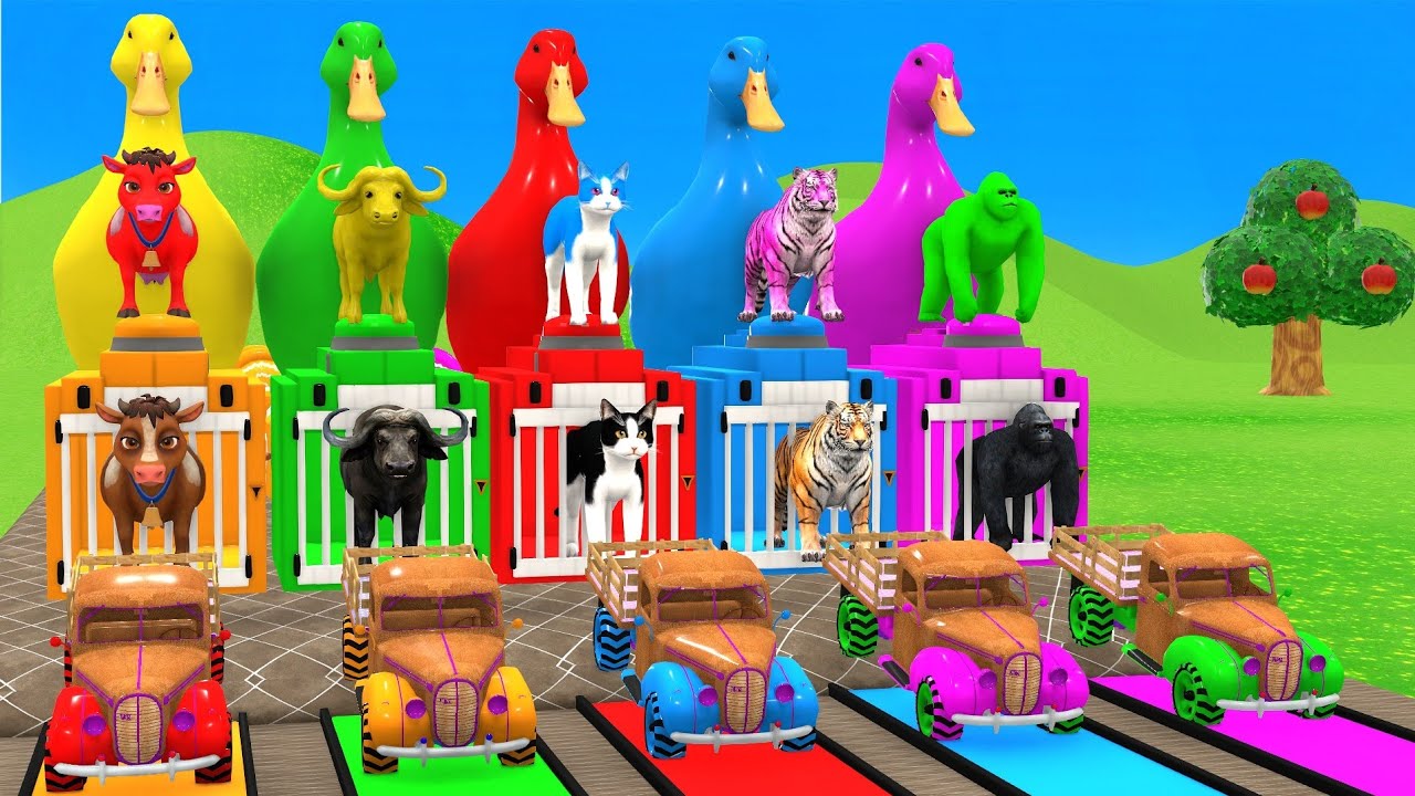 Long Slide Game with Cow Elephant Gorilla Hippopotamus Tiger 3d Animal Game Funny 3d Animals