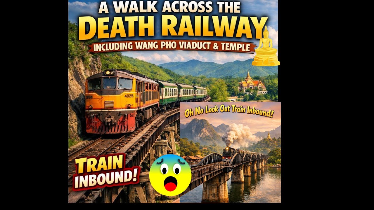 A walk across the  death railway river-kwai bridge & the wang pho viaduct. Kanchanaburi Thailand.