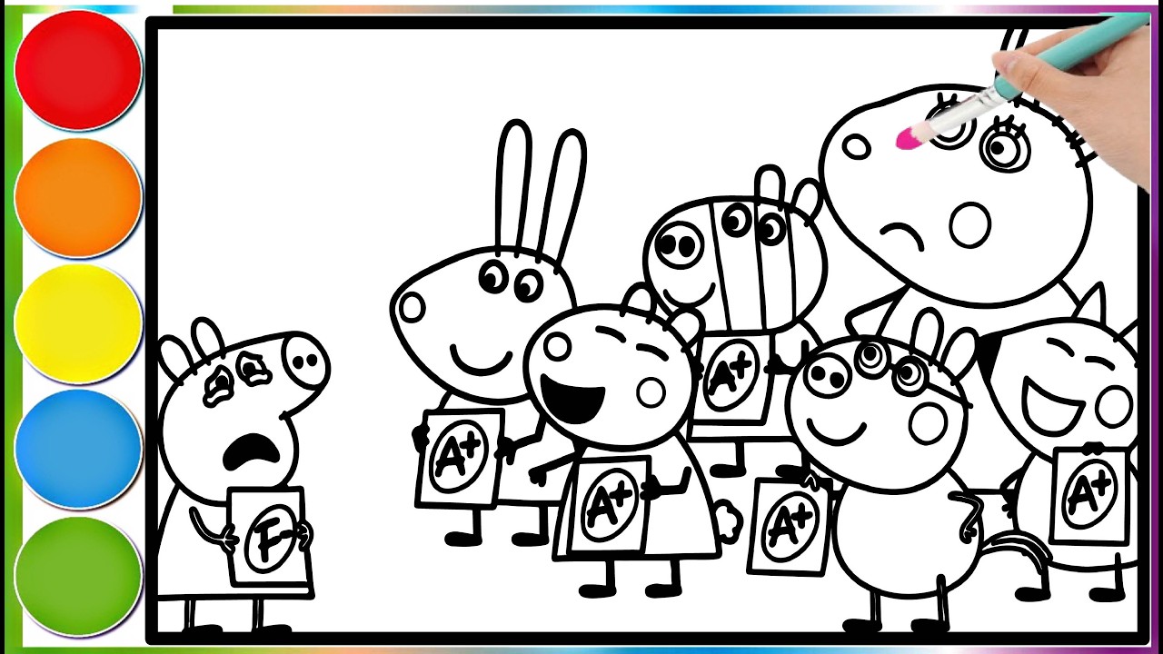 Peppa Pig gets a bad grade on her tests _ Learn to draw and color a Peppa Pig pages for kids