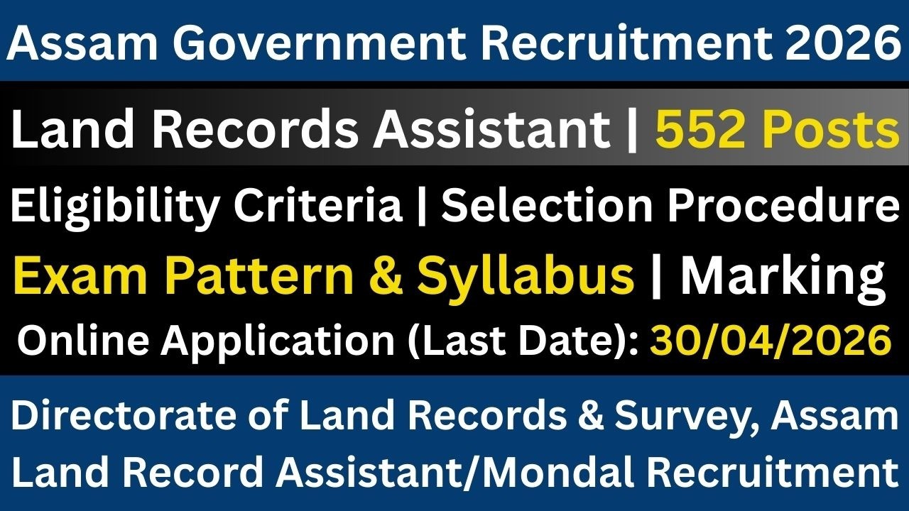 Assam Government Recruitment 2026: 552 Land Records Assistant Posts