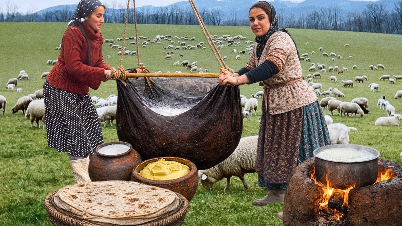 Peaceful Nomadic Life of Iran: Ancient Butter Making Method , Fresh Bread & Simple Village Life 