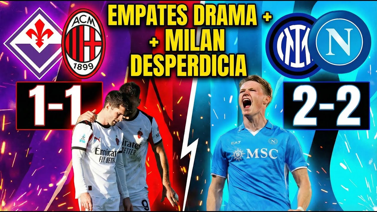 “¡Jornada 20 Drama Total! Milan Empata con Fiorentina y Desperdicia, Inter Empata vs Napoli